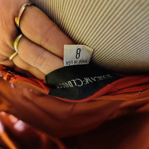 Free Sterling W/ Purch Jessica McClintock Gown Dress Burnt Rust Orange Beading 8 - Picture 13 of 13